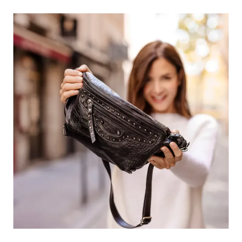 MZ sac Zelda Croco Noir Clous