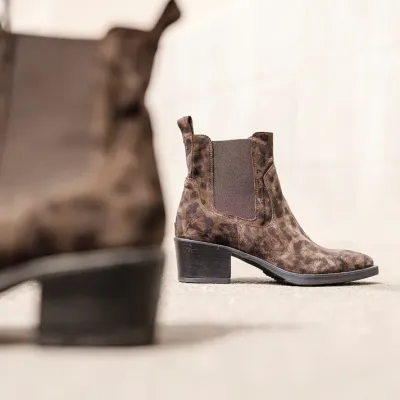 MZ boots Maja nub léop choco
