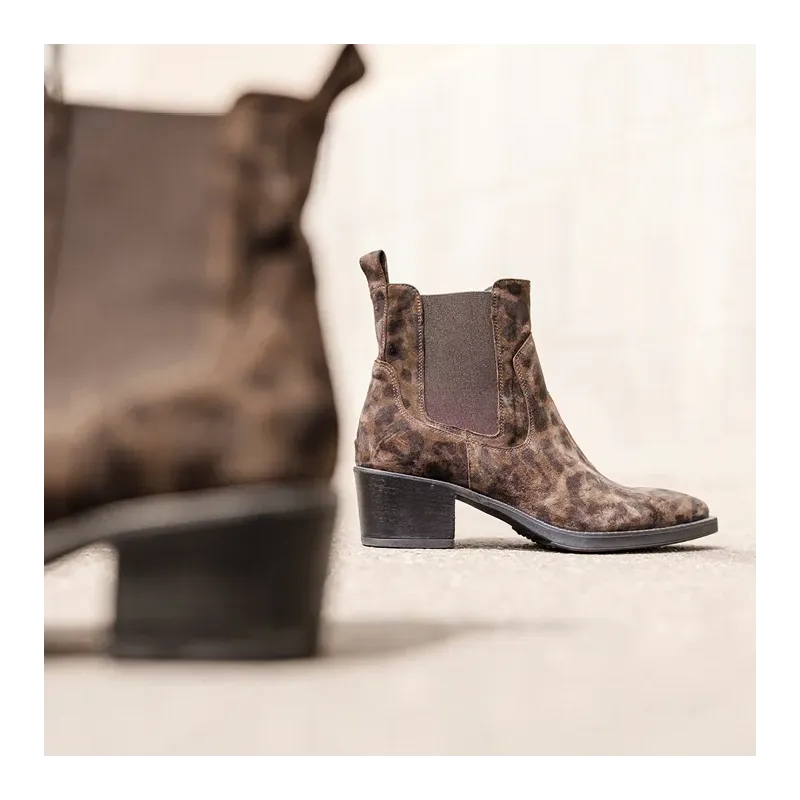 MZ boots Maja nub léop choco