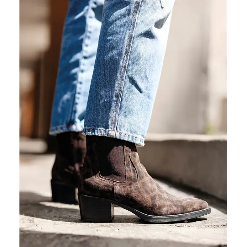 MZ boots Maja nub léop choco