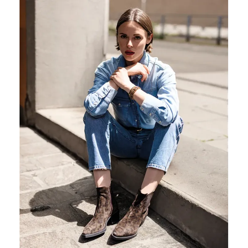 MZ boots Maja nub léop choco