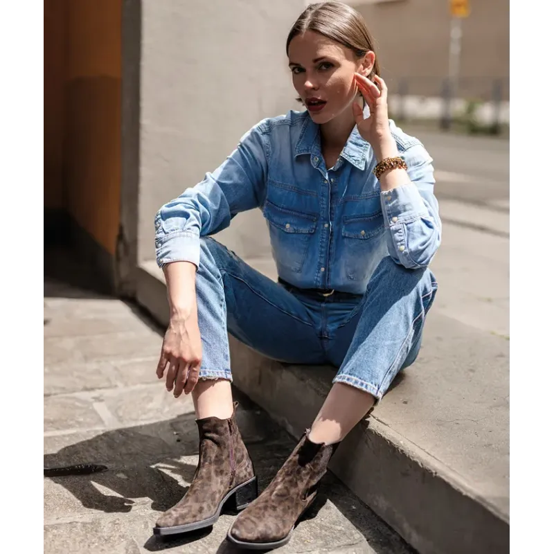 MZ boots Maja nub léop choco