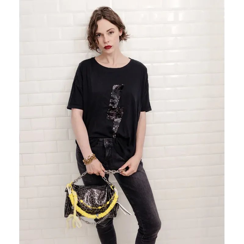 MZ Sac Miley Léop Argent Bijou Jaune