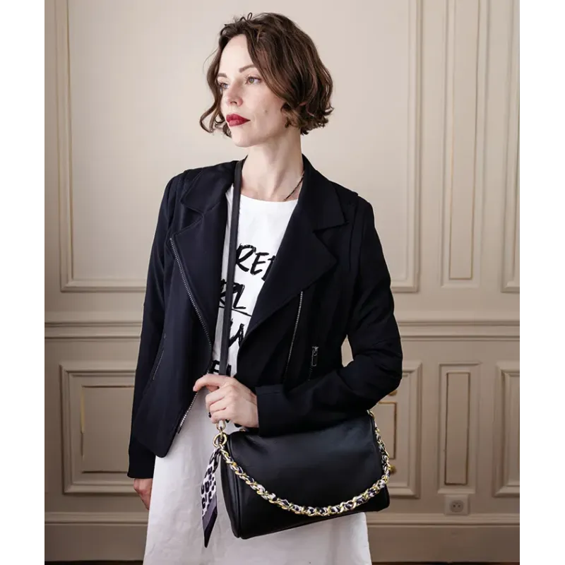 MZ Sac Miley Noir Chaine Or Léop